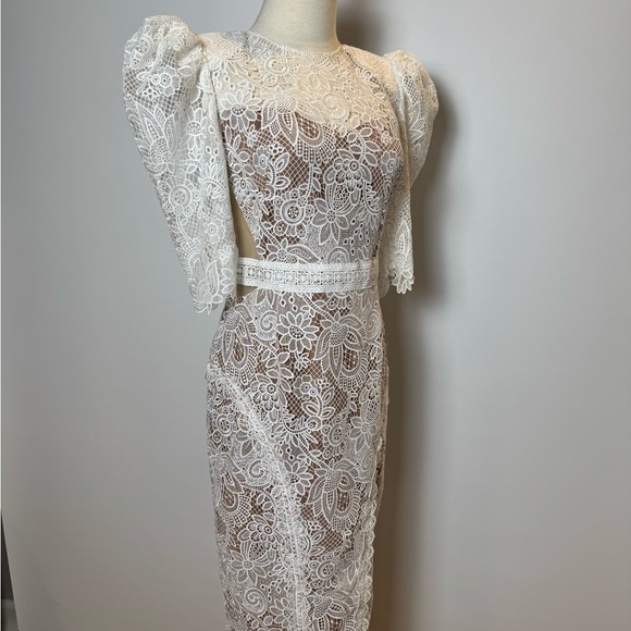Bronx and Banco Madeleine Dress – White Lace Mesh Gown – Size US 4 - Picture 11 of 16